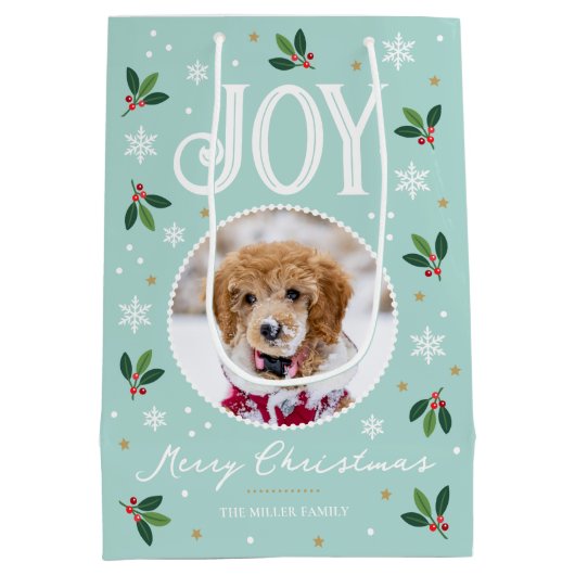 Schattigee Christmas Joy Snowflake Photo Mint Medium Cadeauzakje (Achterkant)