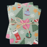 Schattigee Christmas Mint Green Inpakpapier Vel<br><div class="desc">Schattigee kerst - abstracte retro kleurrijke kerst - mintgroen / pastelgroen vakantiepatroon met strikken / linten,  kerstbomen,  kerstballen,  sneeuwvlokken,  kerstkousen en sterren.</div>