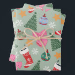 Schattigee Christmas Mint Green Inpakpapier Vel<br><div class="desc">Schattigee kerst - abstracte retro kleurrijke kerst - mintgroen / pastelgroen vakantiepatroon met strikken / linten,  kerstbomen,  kerstballen,  sneeuwvlokken,  kerstkousen en sterren.</div>