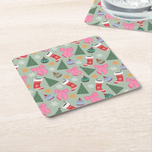 Schattigee Christmas Mint Green Kartonnen Onderzetters (Schuin)