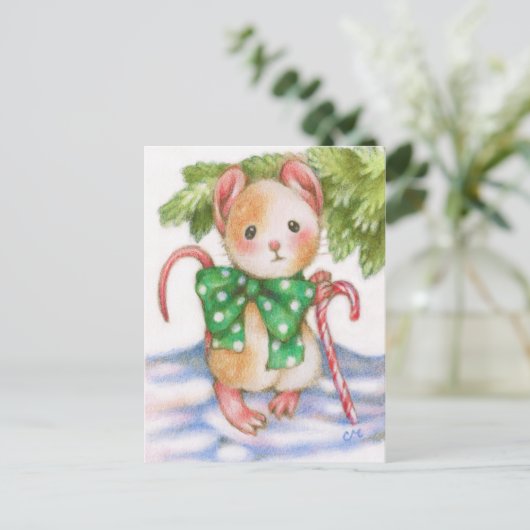 Schattigee Christmas Mouse Candy Cane Holiday Brie Feestdagenkaart (Staand voorkant)