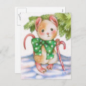 Schattigee Christmas Mouse Candy Cane Holiday Brie Feestdagenkaart (Voorkant / Achterkant)