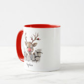 Schattigee Christmas Peeking Rendier Red Nose Cust Mok (Voorkant links)