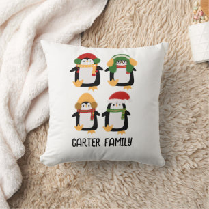 Schattigee Christmas Penguin familie Waterverf Kussen