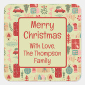 Schattigee Christmas Preppy Pink en Mint Green Vierkante Sticker (Voorkant)