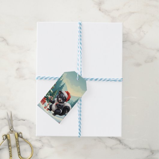 Schattigee Christmas Skunk Cartoon Cadeaulabel (Met Touw)