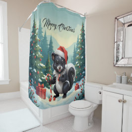 Schattigee Christmas Skunk Cartoon Douchegordijn
