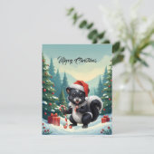 Schattigee Christmas Skunk Cartoon Feestdagenkaart (Staand voorkant)