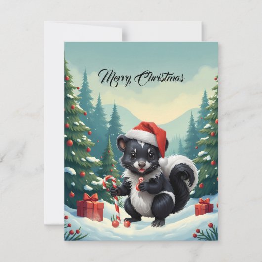 Schattigee Christmas Skunk Cartoon Feestdagenkaart (Voorkant)