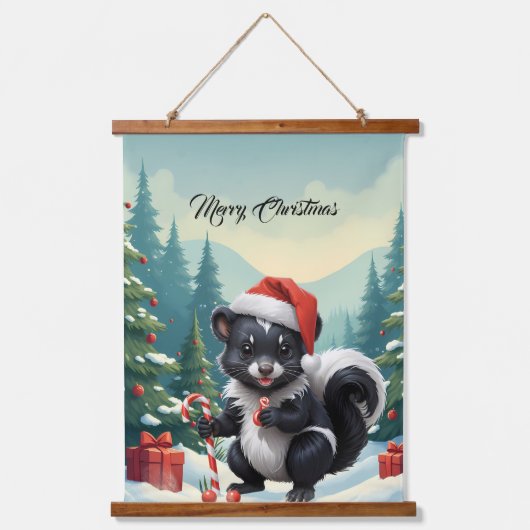 Schattigee Christmas Skunk Cartoon Hangend Wandkleed (Voorkant)