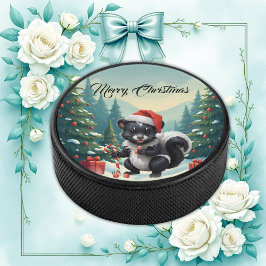 Schattigee Christmas Skunk Cartoon Hockey Puck