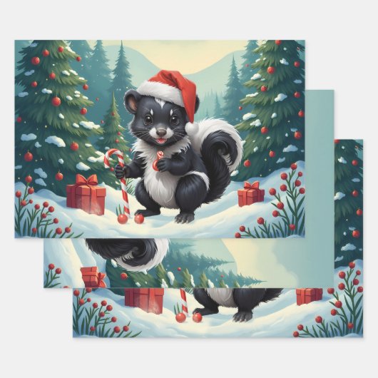 Schattigee Christmas Skunk Cartoon Inpakpapier Vel (Set)