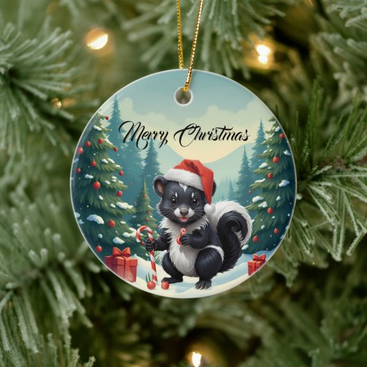 Schattigee Christmas Skunk Cartoon Keramisch Ornament (Boom)