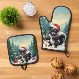 Schattigee Christmas Skunk Cartoon Ovenwant & Pannenlap Set
