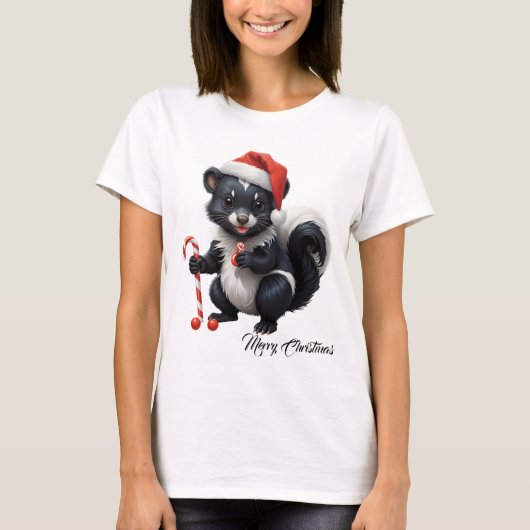Schattigee Christmas Skunk Cartoon T-shirt (Voorkant)