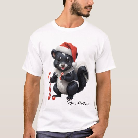Schattigee Christmas Skunk Cartoon T-shirt (Voorkant)