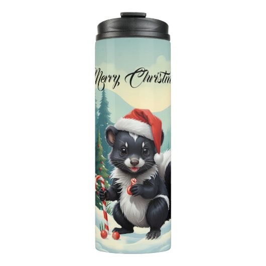 Schattigee Christmas Skunk Cartoon Thermosbeker (Voorkant)