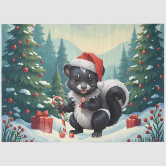 Schattigee Christmas Skunk Cartoon Tissuepapier (Voorkant)