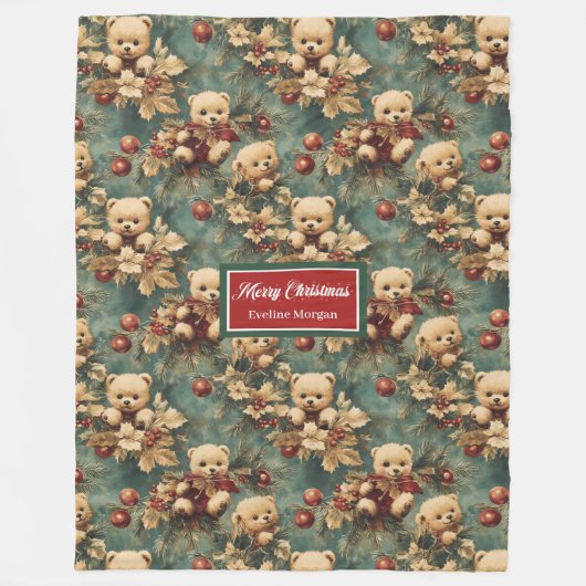 Schattigee Christmas Teddy Bears Pastel gedempte k Fleece Deken (Voorkant)