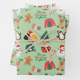 Schattigee Christmas Wrapping Paper Flat Sheet Set