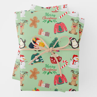 Schattigee Christmas Wrapping Paper Flat Sheet Set