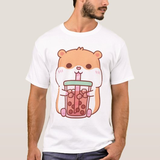 Schattigee Chubby Hamster Drink Bubble Tea T-shirt (Voorkant)