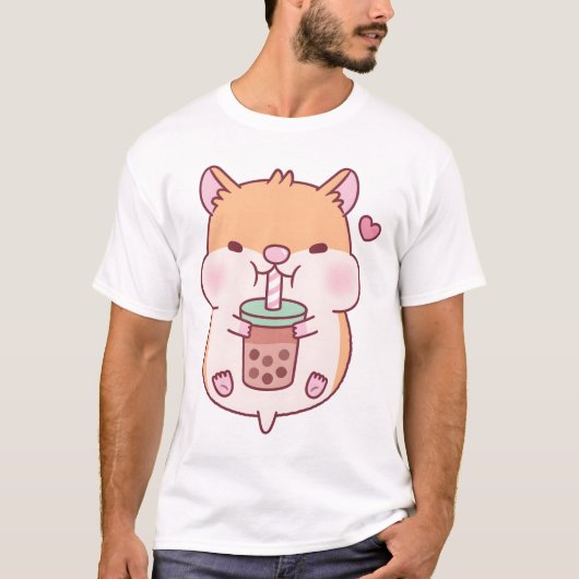 Schattigee Chubby Hamster houdt van Boba Tea T-shirt (Voorkant)