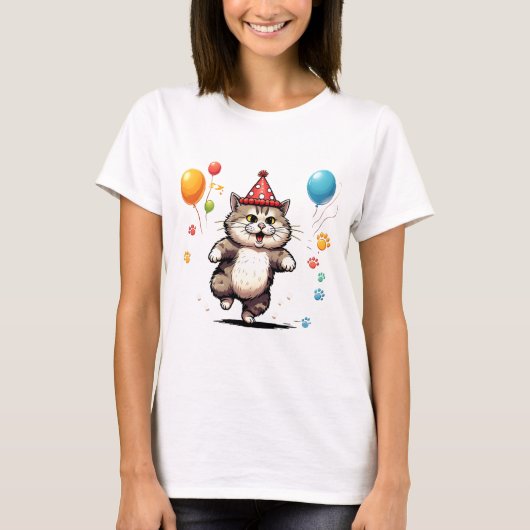 Schattigee Chubby Party Cat Fun & Speelse Cartoon  T-shirt (Voorkant)