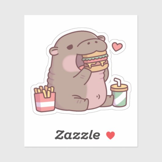 Schattigee Chubby Pygmy Hippo houdt van het eten v Sticker (Vel)