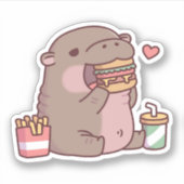 Schattigee Chubby Pygmy Hippo houdt van het eten v Sticker (Voorkant)