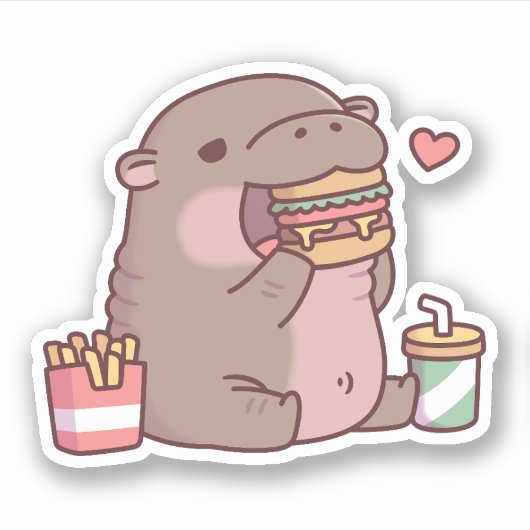 Schattigee Chubby Pygmy Hippo houdt van het eten v Sticker (Voorkant)