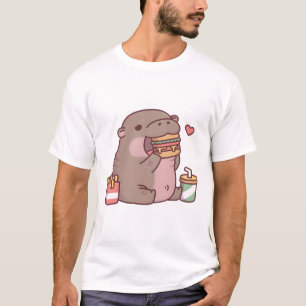 Schattigee Chubby Pygmy Hippo houdt van het eten v T-shirt