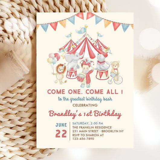 Schattigee circusdieren Carnaval verjaardagsuitnod Kaart