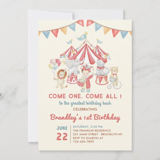 Schattigee circusdieren Carnaval verjaardagsuitnod Kaart (Voorkant)