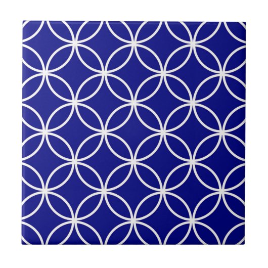 Schattigee cirkels Geometrisch patroon Navy Blue Tegeltje (Voorkant)