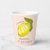 Schattigee citroen 1e verjaardag roze papieren bek papieren bekers (Voorkant)