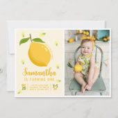 Schattigee citroen citrus 1e verjaardag foto kaart (Voorkant)