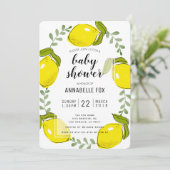 Schattigee citroen Citrus Wit Baby shower Invitati Kaart (Staand voorkant)