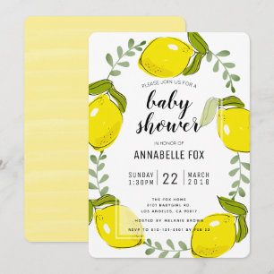 Schattigee citroen Citrus Wit Baby shower Invitati Kaart