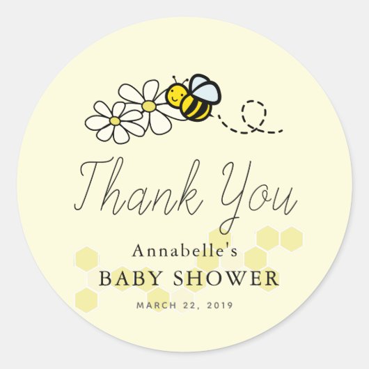 Schattigee citroengeel Bumble / Honey Bee Baby sho Ronde Sticker (Voorkant)
