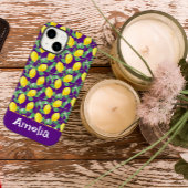 Schattigee citroengele paarse patroonnaam Case-Mate iPhone case