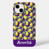 Schattigee citroengele paarse patroonnaam Case-Mate iPhone case (Achterkant)
