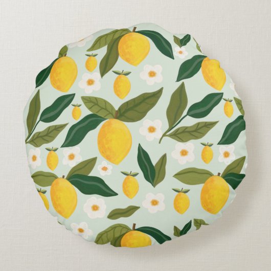 Schattigee Citrus citroen bloemen groen Rond Kussen (Achterkant)