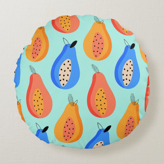 Schattigee Citrusvruchten Zomer Vintage Rond Kussen (Voorkant)