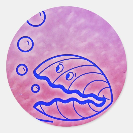 Schattigee Clam Shell Onder het Zee Blauw Paarse Ronde Sticker (Voorkant)