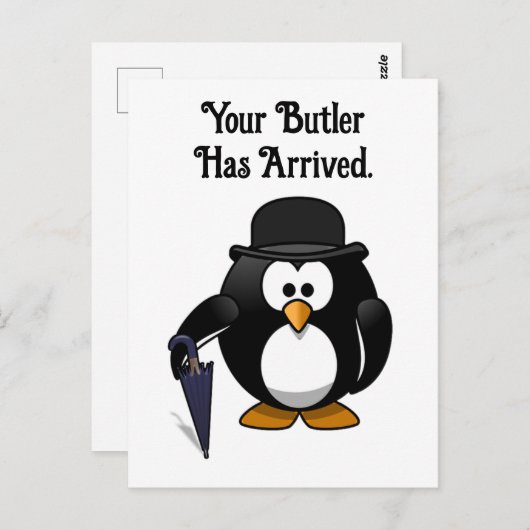 Schattigee Classy Butler Penguin Cartoon met parap Briefkaart (Voorkant / Achterkant)