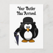 Schattigee Classy Butler Penguin Cartoon met parap Briefkaart (Voorkant)
