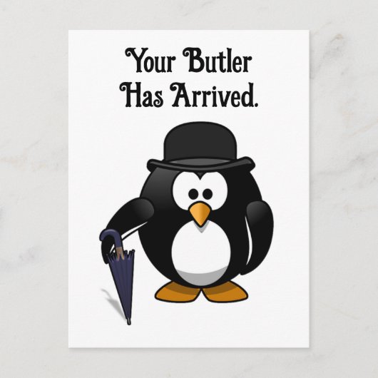 Schattigee Classy Butler Penguin Cartoon met parap Briefkaart (Voorkant)