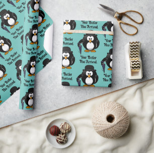 Schattigee Classy Butler Penguin Cartoon met parap Cadeaupapier