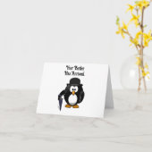 Schattigee Classy Butler Penguin Cartoon met parap Kaart (Gele Bloem)